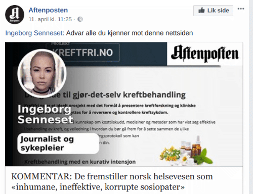Ingeborg Senneset sprer artikkelen ved hjelp av løgn og bedrag.l